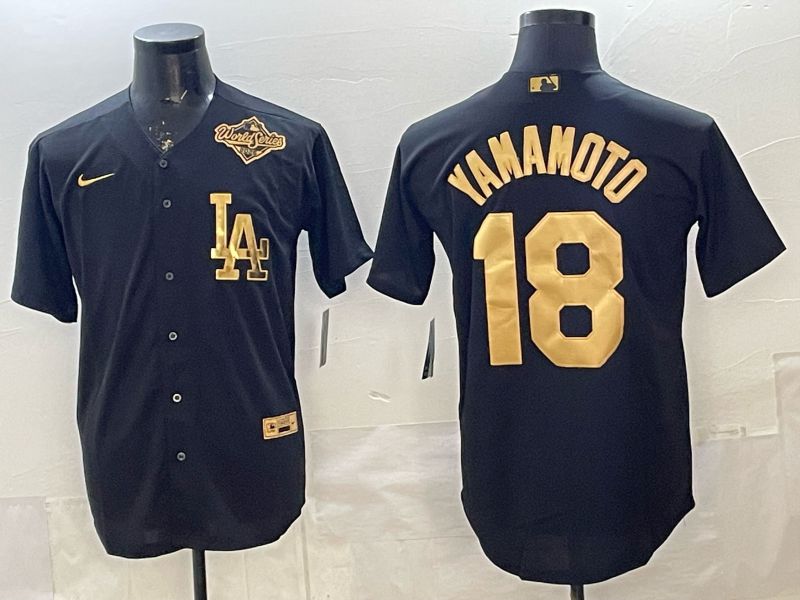 Men Los Angeles Dodgers #18 Yamamoto Black Gold 2026 Nike Game MLB Jersey 006